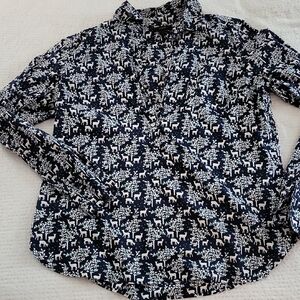 J. Crew Navy and White Patterned Cotton Shirt Size 12T